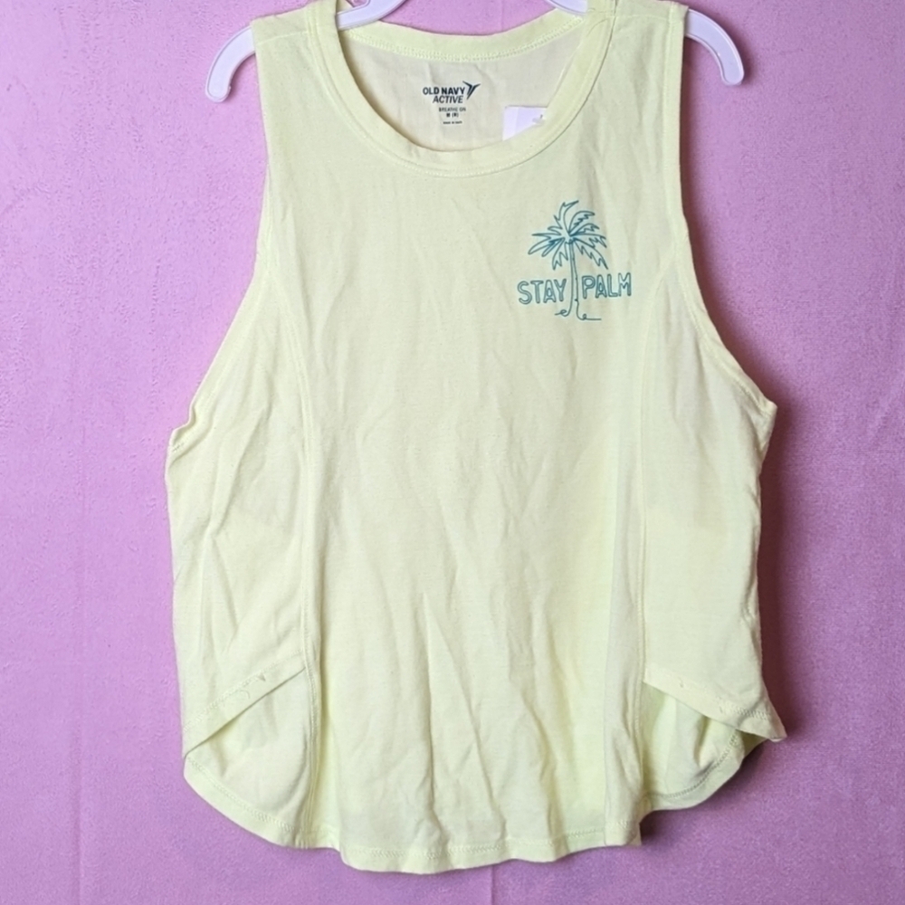 Old Navy Active Bright Yellow Stay Palm Tropical Girls Tank Top size Medium